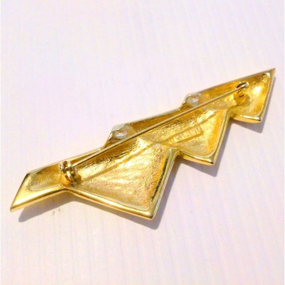 Vintage M. Jent Gold Tone Modernist Triangles Bar Pin Statement Brooch - Picture 3 of 3